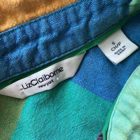 Liz Claiborne Linen Cotton Blend Colorful Plaid Cropped Button-Up Shirt Size S - Picture 6 of 8